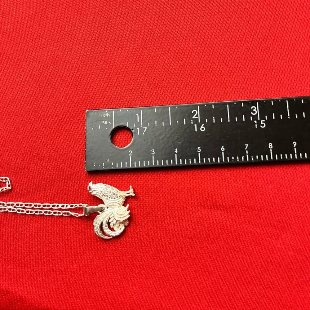 925 Sterling Silver Rooster Charm‎ Pendant Cubic zircon and chain necklace